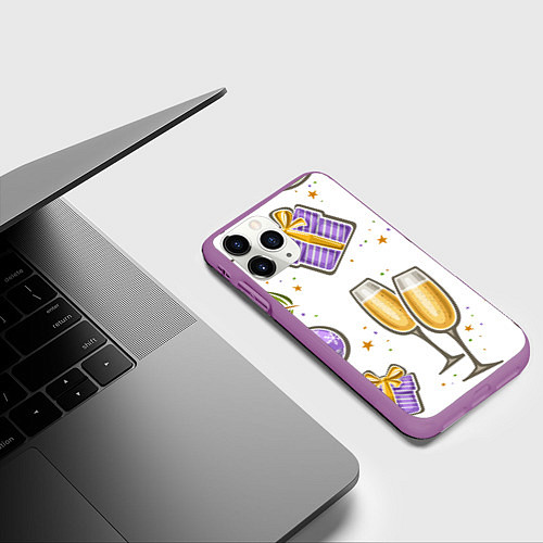 Чехол iPhone 11 Pro матовый Новогодний вайб / 3D-Фиолетовый – фото 3