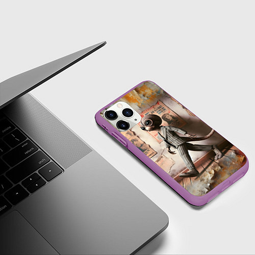 Чехол iPhone 11 Pro матовый Пришелец в костюме в полосочку / 3D-Фиолетовый – фото 3