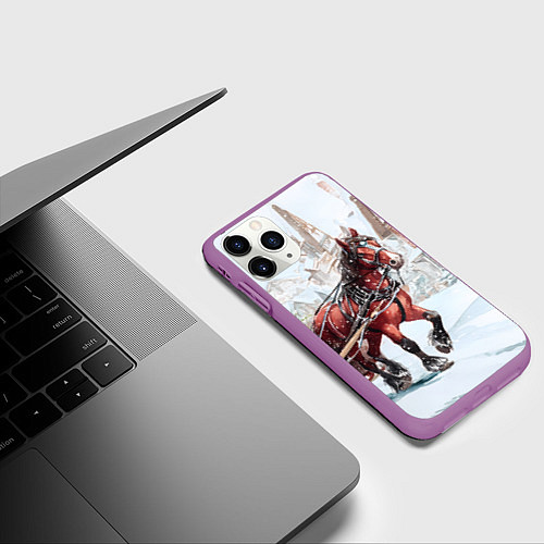 Чехол iPhone 11 Pro матовый Лошадка с упряжкой подарков / 3D-Фиолетовый – фото 3