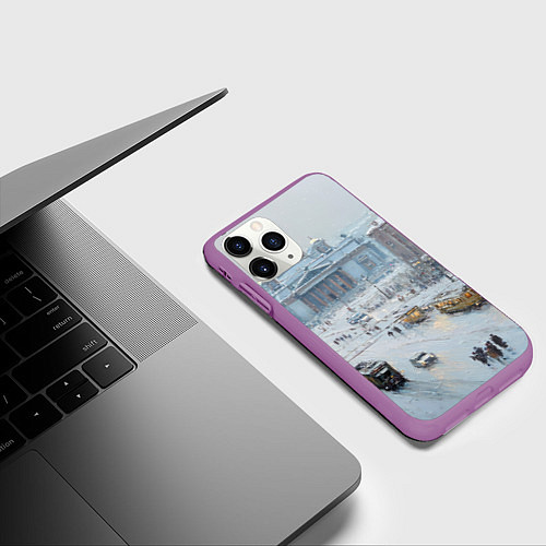 Чехол iPhone 11 Pro матовый Новогодняя улица Питера / 3D-Фиолетовый – фото 3