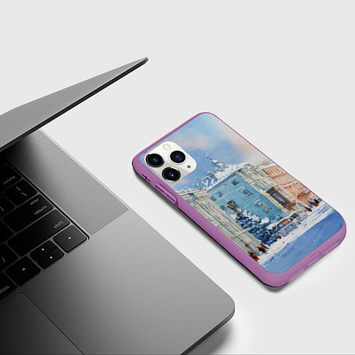 Чехол iPhone 11 Pro матовый Зимний Питер / 3D-Фиолетовый – фото 3