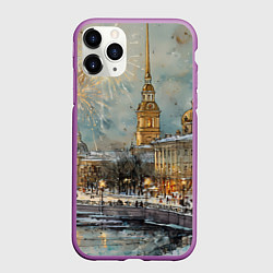 Чехол iPhone 11 Pro матовый Новогодний салют в Питере, цвет: 3D-фиолетовый