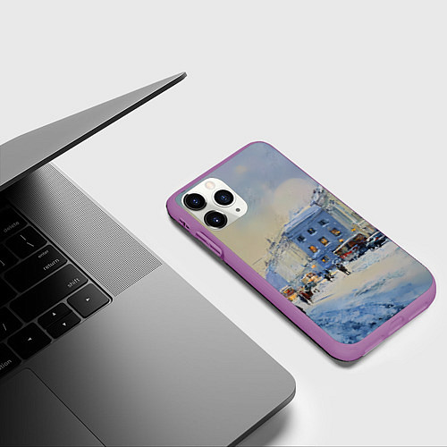 Чехол iPhone 11 Pro матовый Зимний праздничный Питер / 3D-Фиолетовый – фото 3