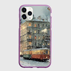 Чехол iPhone 11 Pro матовый Трамваи в зимнем Санкт-Петербурге, цвет: 3D-фиолетовый