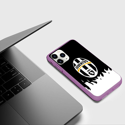 Чехол iPhone 11 Pro матовый Ювентус белый огонь текстура / 3D-Фиолетовый – фото 3
