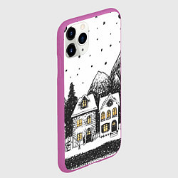 Чехол iPhone 11 Pro матовый Черно-белый новогодний город, цвет: 3D-фиолетовый — фото 2