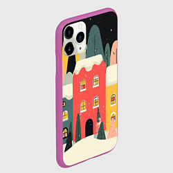 Чехол iPhone 11 Pro матовый Разноцветные новогодние дома, цвет: 3D-фиолетовый — фото 2