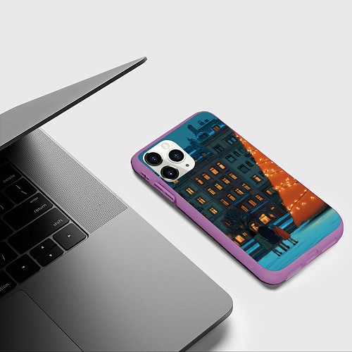 Чехол iPhone 11 Pro матовый Городская светящаяся елка / 3D-Фиолетовый – фото 3