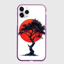 Чехол iPhone 11 Pro матовый Японское дерево и солнце, цвет: 3D-фиолетовый