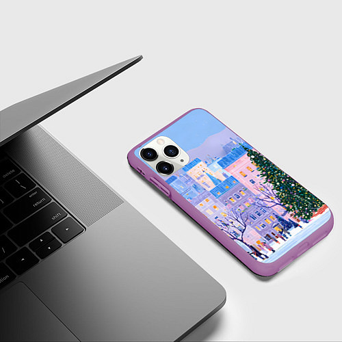 Чехол iPhone 11 Pro матовый Новогодний двор / 3D-Фиолетовый – фото 3