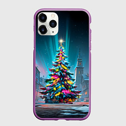 Чехол iPhone 11 Pro матовый Новогодняя елка в гирляндах, цвет: 3D-фиолетовый