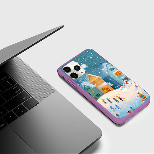 Чехол iPhone 11 Pro матовый Новогодние каникулы / 3D-Фиолетовый – фото 3