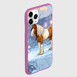 Чехол iPhone 11 Pro матовый Новогодняя лошадка в лесу, цвет: 3D-фиолетовый — фото 2