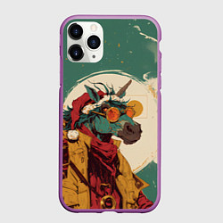 Чехол iPhone 11 Pro матовый Новогодний конь в желтых очках, цвет: 3D-фиолетовый