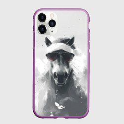 Чехол iPhone 11 Pro матовый Черно-белый новогодний конь, цвет: 3D-фиолетовый