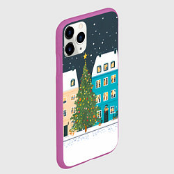 Чехол iPhone 11 Pro матовый Новогодний снежный город, цвет: 3D-фиолетовый — фото 2