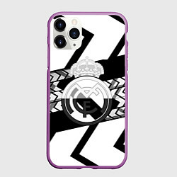 Чехол iPhone 11 Pro матовый Реал Мадрид краски полосы, цвет: 3D-фиолетовый