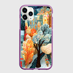 Чехол iPhone 11 Pro матовый Разноцветные новогодние домики, цвет: 3D-фиолетовый
