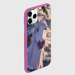 Чехол iPhone 11 Pro матовый Белая лошадь на фоне елки, цвет: 3D-фиолетовый — фото 2
