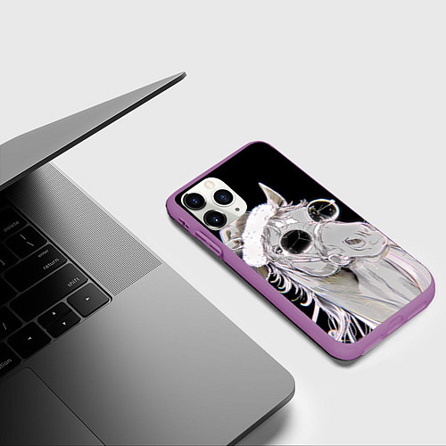 Чехол iPhone 11 Pro матовый Новогодняя лошадь в круглых очках / 3D-Фиолетовый – фото 3