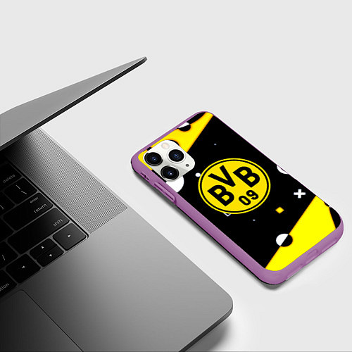Чехол iPhone 11 Pro матовый Borussia геометрия текстура / 3D-Фиолетовый – фото 3