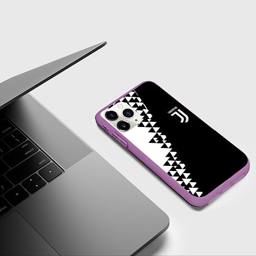 Чехол iPhone 11 Pro матовый Juventus черно белая геометрия текстура / 3D-Фиолетовый – фото 3