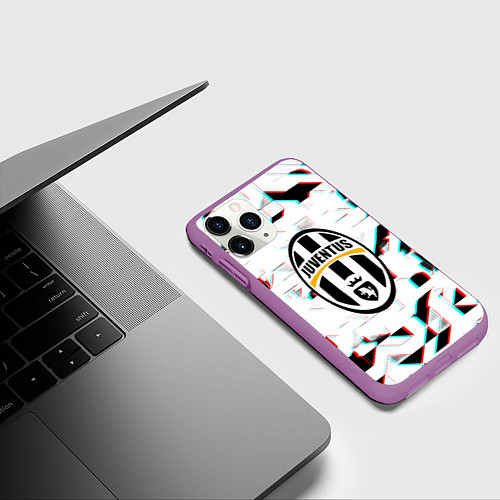 Чехол iPhone 11 Pro матовый Ювентус геометрия глитч / 3D-Фиолетовый – фото 3