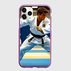 Чехол iPhone 11 Pro матовый Дзюдоист на татами, цвет: 3D-фиолетовый
