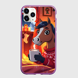 Чехол iPhone 11 Pro матовый Лошадка зимним вечером, цвет: 3D-фиолетовый