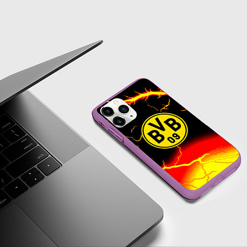 Чехол iPhone 11 Pro матовый Borussia молнии шторм / 3D-Фиолетовый – фото 3