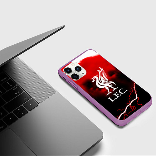 Чехол iPhone 11 Pro матовый Ливерпуль шторм молнии красный / 3D-Фиолетовый – фото 3