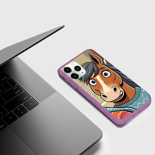 Чехол iPhone 11 Pro матовый Конь и недоразумение / 3D-Фиолетовый – фото 3