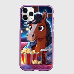 Чехол iPhone 11 Pro матовый Новогодняя лошадка с попкорном, цвет: 3D-фиолетовый