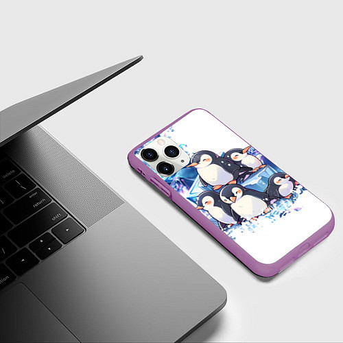 Чехол iPhone 11 Pro матовый Пингвины и лёд / 3D-Фиолетовый – фото 3