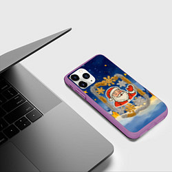 Чехол iPhone 11 Pro матовый Санта и гирлянда, цвет: 3D-фиолетовый — фото 2