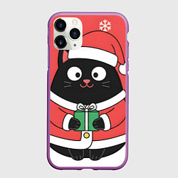 Чехол iPhone 11 Pro матовый Новогодний котик с подарком