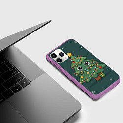 Чехол iPhone 11 Pro матовый Новогодняя елочка с огоньками, цвет: 3D-фиолетовый — фото 2