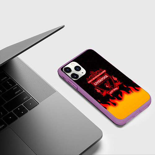 Чехол iPhone 11 Pro матовый Liverpool огонь спорт / 3D-Фиолетовый – фото 3