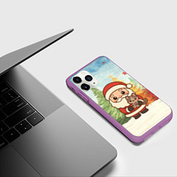 Чехол iPhone 11 Pro матовый Санта с котенком, цвет: 3D-фиолетовый — фото 2