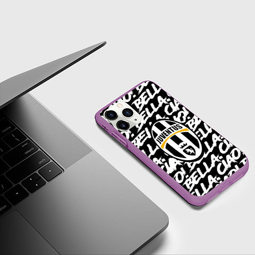 Чехол iPhone 11 Pro матовый Juventus serial pattern / 3D-Фиолетовый – фото 3