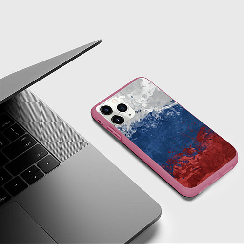 Чехол iPhone 11 Pro матовый Флаг России / 3D-Малиновый – фото 3