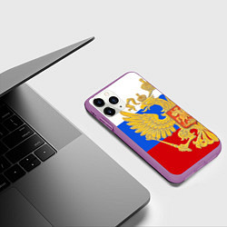 Чехол iPhone 11 Pro матовый Герб России: триколор, цвет: 3D-фиолетовый — фото 2
