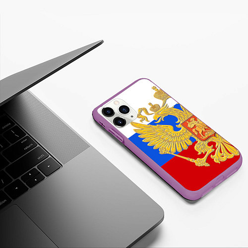 Чехол iPhone 11 Pro матовый Герб России: триколор / 3D-Фиолетовый – фото 3