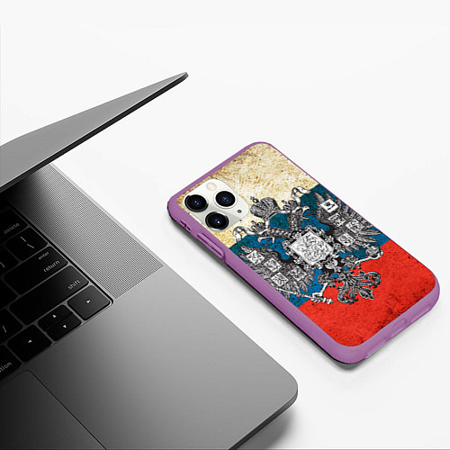 Чехол iPhone 11 Pro матовый Герб имперской России / 3D-Фиолетовый – фото 3