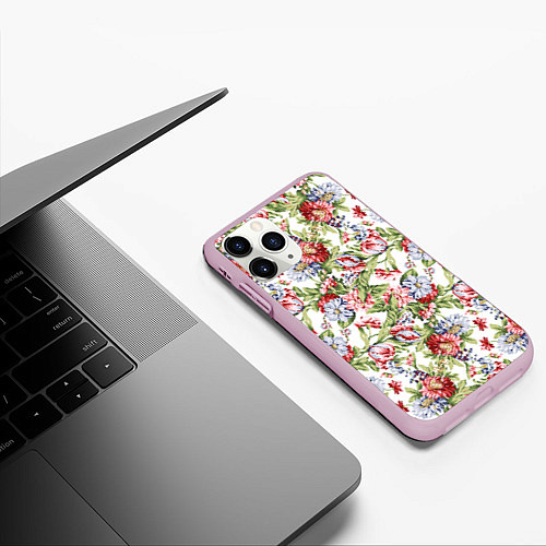 Чехол iPhone 11 Pro матовый Цветы / 3D-Розовый – фото 3