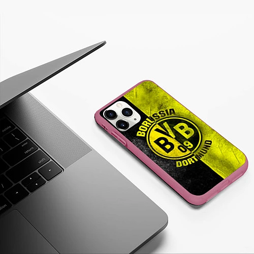 Чехол iPhone 11 Pro матовый Borussia Dortmund / 3D-Малиновый – фото 3