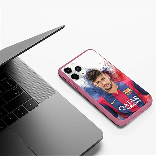 Чехол iPhone 11 Pro матовый Neymar FCB / 3D-Малиновый – фото 3