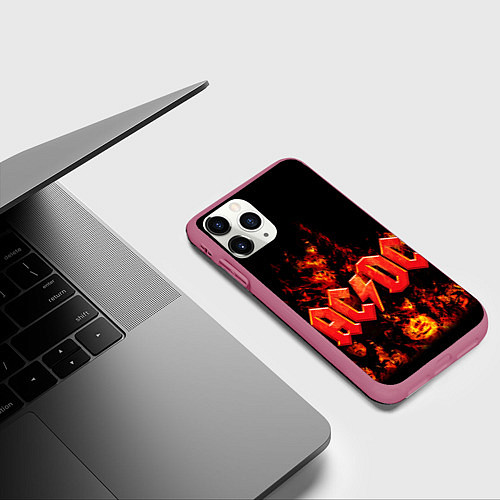 Чехол iPhone 11 Pro матовый AC/DC Flame / 3D-Малиновый – фото 3