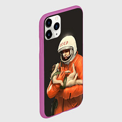 Чехол iPhone 11 Pro матовый Гагарин с лайкой, цвет: 3D-фиолетовый — фото 2