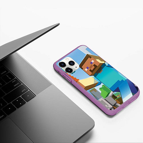 Чехол iPhone 11 Pro матовый Minecraft World / 3D-Фиолетовый – фото 3